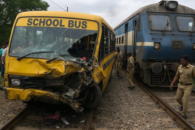 తమిళనాడులో స్కూల్ వ్యాన్‌ను ఢీకొట్టిన రైలు..ఇద్దరు విద్యార్థుల మృతి.